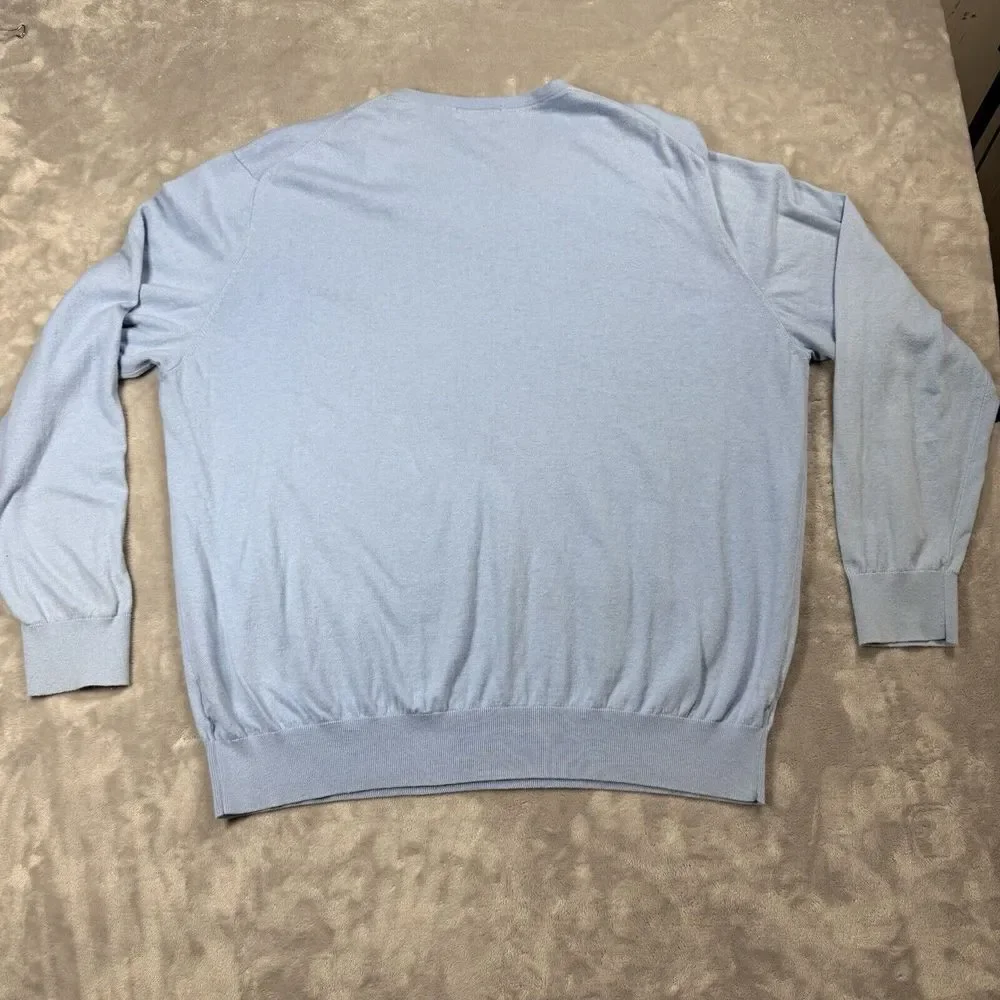 Polo Ralph Lauren‎ V-Neck Sweater Mens XXL Blue Cotton Cashmere Pony Logo Knit